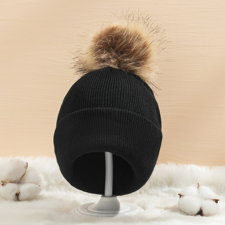 Kids Winter Hat Toddler Knitted Pom Beanie Hat Cotton Lined Cap
