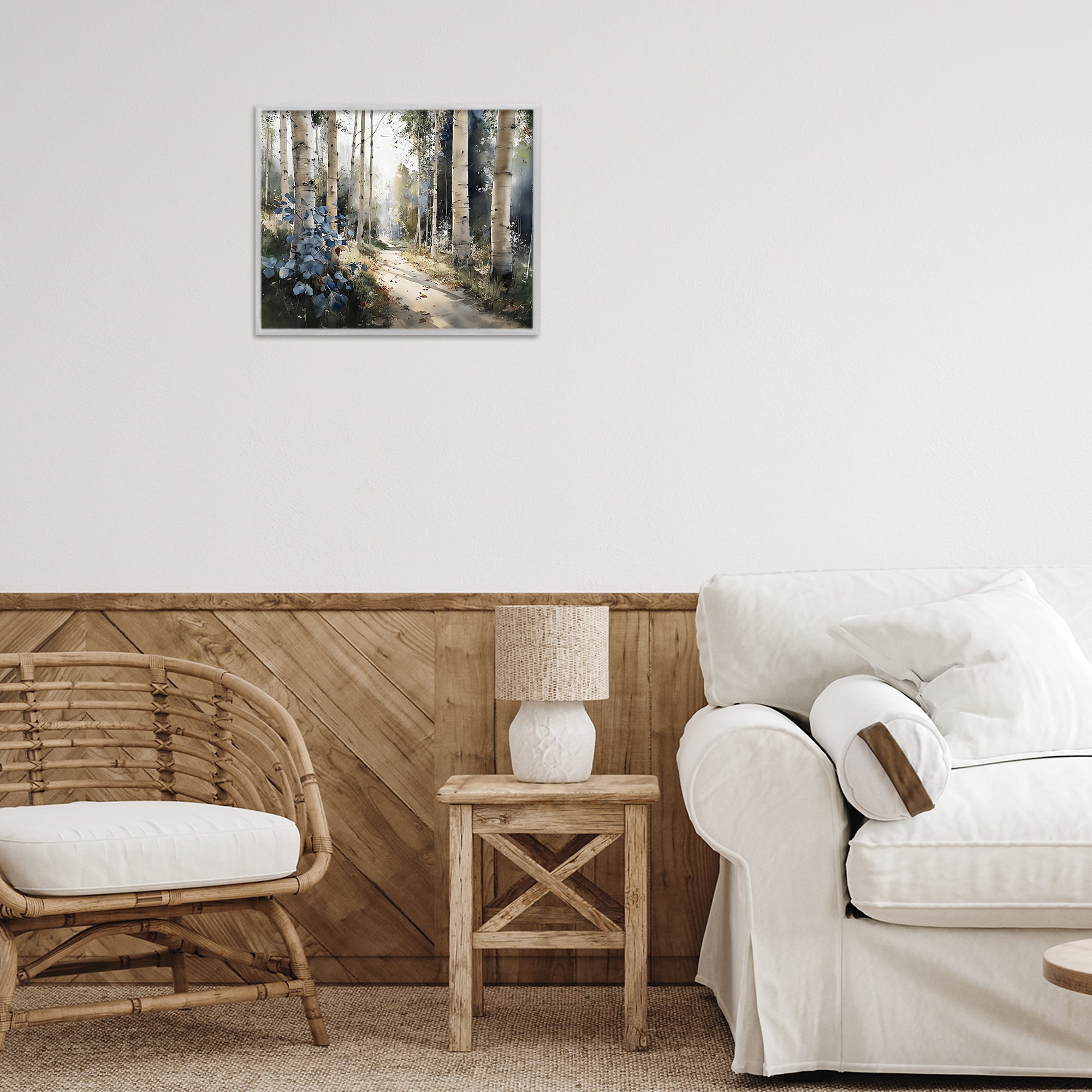 Stupell Industries Blue Birch Sunlit Forest Gray Framed Giclee Art, design by Franklyn Gregory