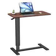 Adjustable Overbed Bedside Table with Hidden Wheels(Hospital and Home Use), Walnut Brown