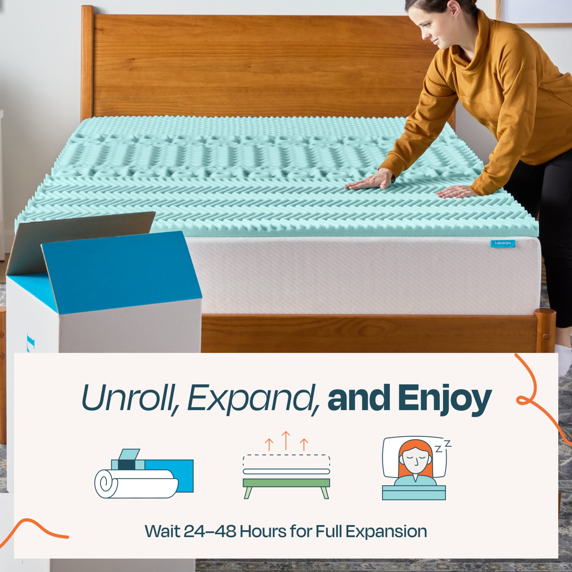 Linenspa 1.5" 7-Zone Cooling Gel and Green Tea Infused Memory Foam Mattress Topper, Queen