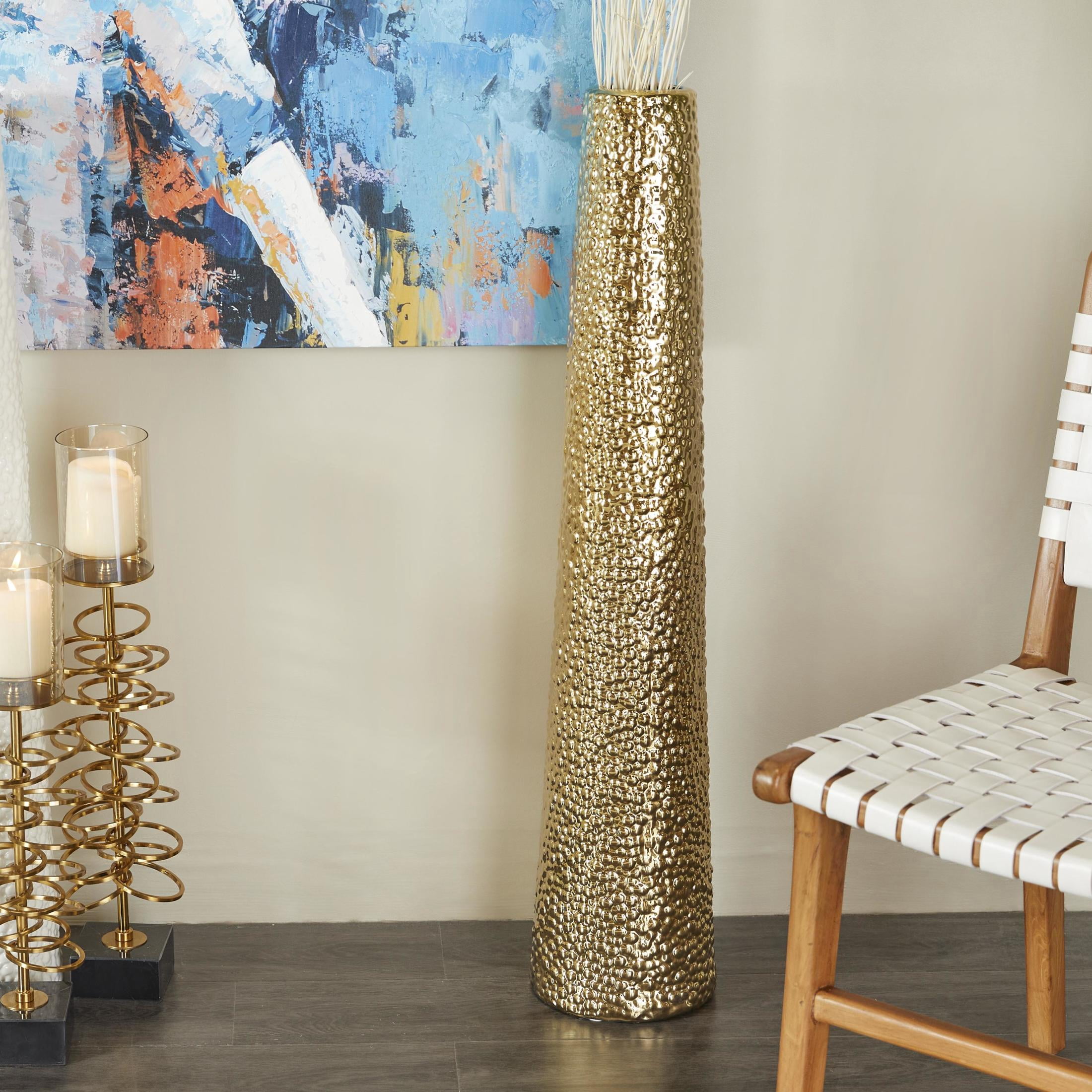 DecMode 39" Tall Gold Ceramic Vase with Bubble Texture