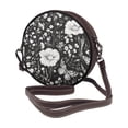 thumbnail image 2 of Leather Shoulder Round Bag 7.1×2.36in Fashion Casual Crossbody Bag Shoulder Bag For Work Travel Business Shopping Date Flowers Carnation Snapdragon Butterflies Bees, 2 of 5