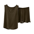 thumbnail image 5 of Women's V-Neck Sleeveless 2 Piece Casual Pajama Sets, Loose Flowy Tank Top & Ruffle Hem Elastic Shorts, Thin Lightweight All Season Wearable Daily Indoor | TruHer,Army Green L, 5 of 7