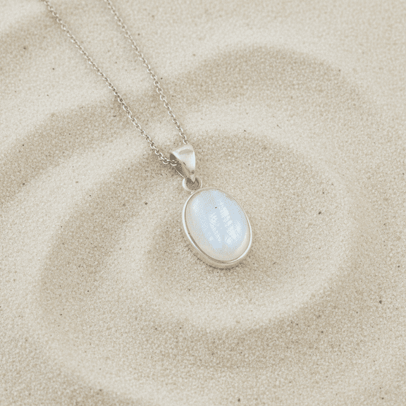 Sechi Rainbow Moonstone Pendant Necklace for Women, Sterling Silver Chain, Natural Genuine Gemstone Jewelry