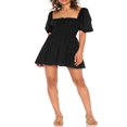 thumbnail image 4 of OUSITAID Femmes Cou Carré Manches Bouffantes Robe Mini A-Line Robes d'Été Cravate Robe de Soleil Mini Robe, 4 of 9