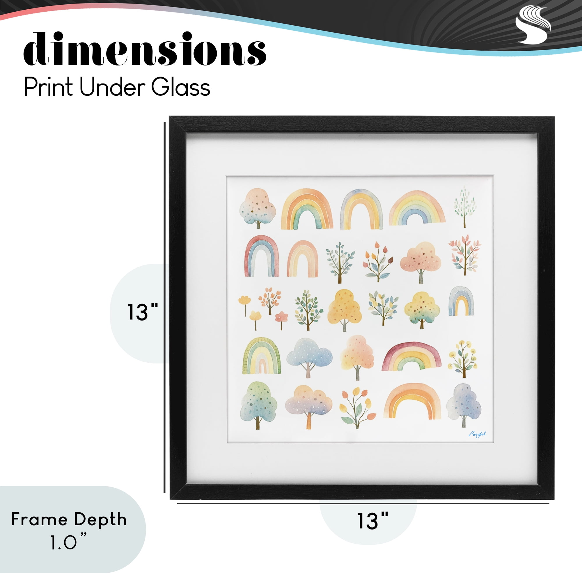 Stupell Industries Happy Rainbows & Foliage Black Framed Print Under Glass, design by Roozbeh