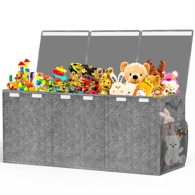 Baúl para juguetes Beadsky, extra grande, plegable, 150 L (gris)