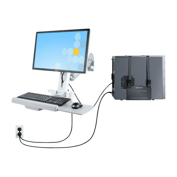 StarTech.com Wall Mount Workstation, Full Motion Sit Stand Desk w/ Height Adjustable VESA Monitor Arm & Keyboard Tray, Ergonomic Wall Mounted Computer Workstation, Single 27"/32" Display - Mounting kit (wall plate, column, keyboard tray, monitor arm, VESA monitor mount) - sit-stand workstation - for LCD display / PC equipment - foldable - aluminum, steel - silver - screen size: up to 27" / 34" (ultra-wide) - wall-mountable