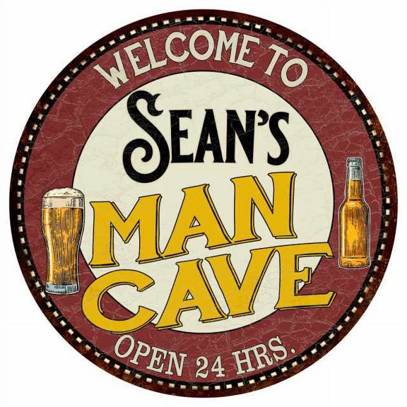 Sean's Man Cave 14" Round Metal Sign Kitchen Bar Wall Decor 100140035112