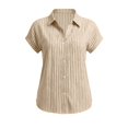 thumbnail image 6 of Wovilon Women's Relaxed Fit Classic Striped Button-Up Shirt with Button Front and Collared Neck, Short Sleeves, Breathable Lightweight Cotton Linen Fabric for Summer Days, 6 of 6