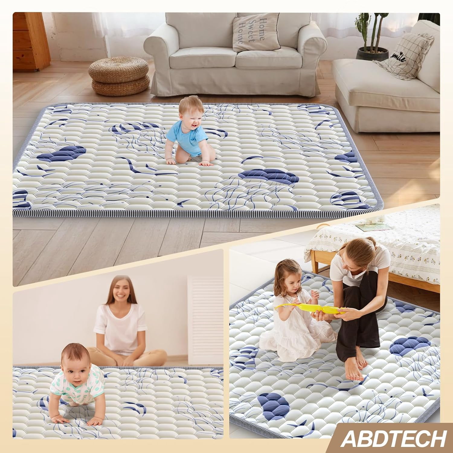 Baby Play Mat for Floor, Non-Slip Safe Extra Large Mat for Toddlers, Fit 71"x59" Playpen, Jellyfish Printed Pattern