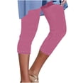 thumbnail image 2 of Yourumao Capri Leggings for Women Rhinestone Solid Elastic Waist Capris Stretchy Skinny Pants Sporty Workout Trousers, 2 of 6