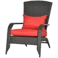 thumbnail image 1 of Chaise Adirondack d'Extérieur en Osier avec Coussins Rouges, Chaise Longue Muskoka en Rotin PE Toutes Saisons avec Cadre en Acier pour Patio, Jardin, Cour Arrière, au Bord de la Piscine et Foyer, 25,6 Pouces L x 31,5 Pouces P, 1 of 7