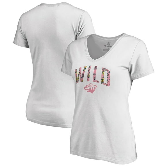 Women's White Minnesota Wild Floral Arched V-Neck T-Shirt