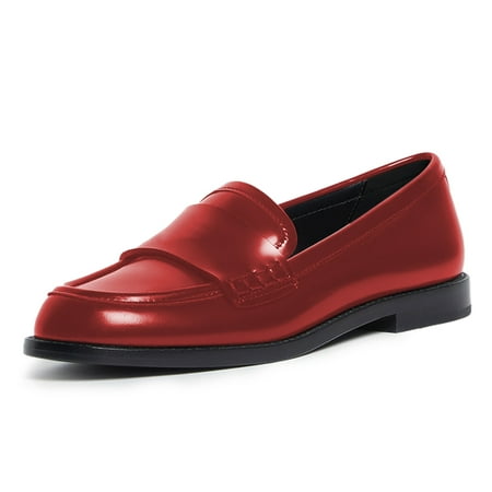 YDN Womens Retro Round Closed Toe Penny Loafers Chunky Low Heels Slip On Flats Office Daily Formal Shoes Size 10 Red