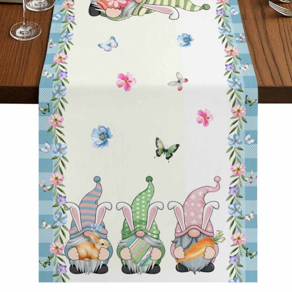 Table Runners 108 Inches Long Dress Scarves, Happy Easter Farmhouse Coffee/Dining/Kitchen Table Runner for Living Room, Spring Gnomes Rabbit Eggs Floral Lattice 13x108 Inch