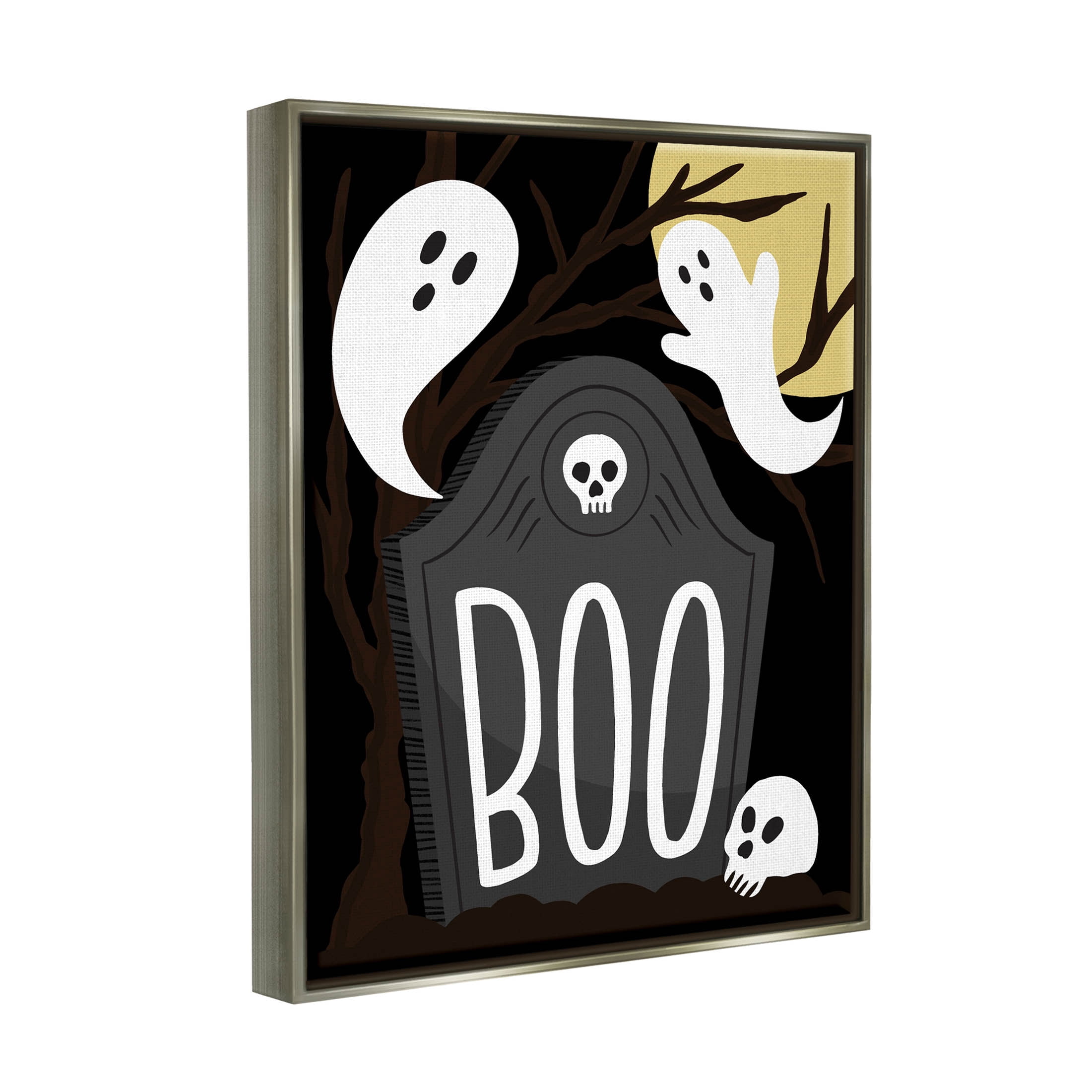 Stupell Industries Boo Haunted Night Gravestone Graphic Art Luster Gray Floating Framed Canvas Print Wall Art, Design by Hey Bre! Creative Studio