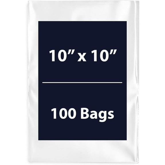 Multiple Sizes Clear Flat Poly Bags - 10"x10" & (100 Bags) 1.5Mil Flat Open Top Plastic Packaging Packing | Flexible and Durable Plastic Bags | Low-Density Polyethylene (LDPE)