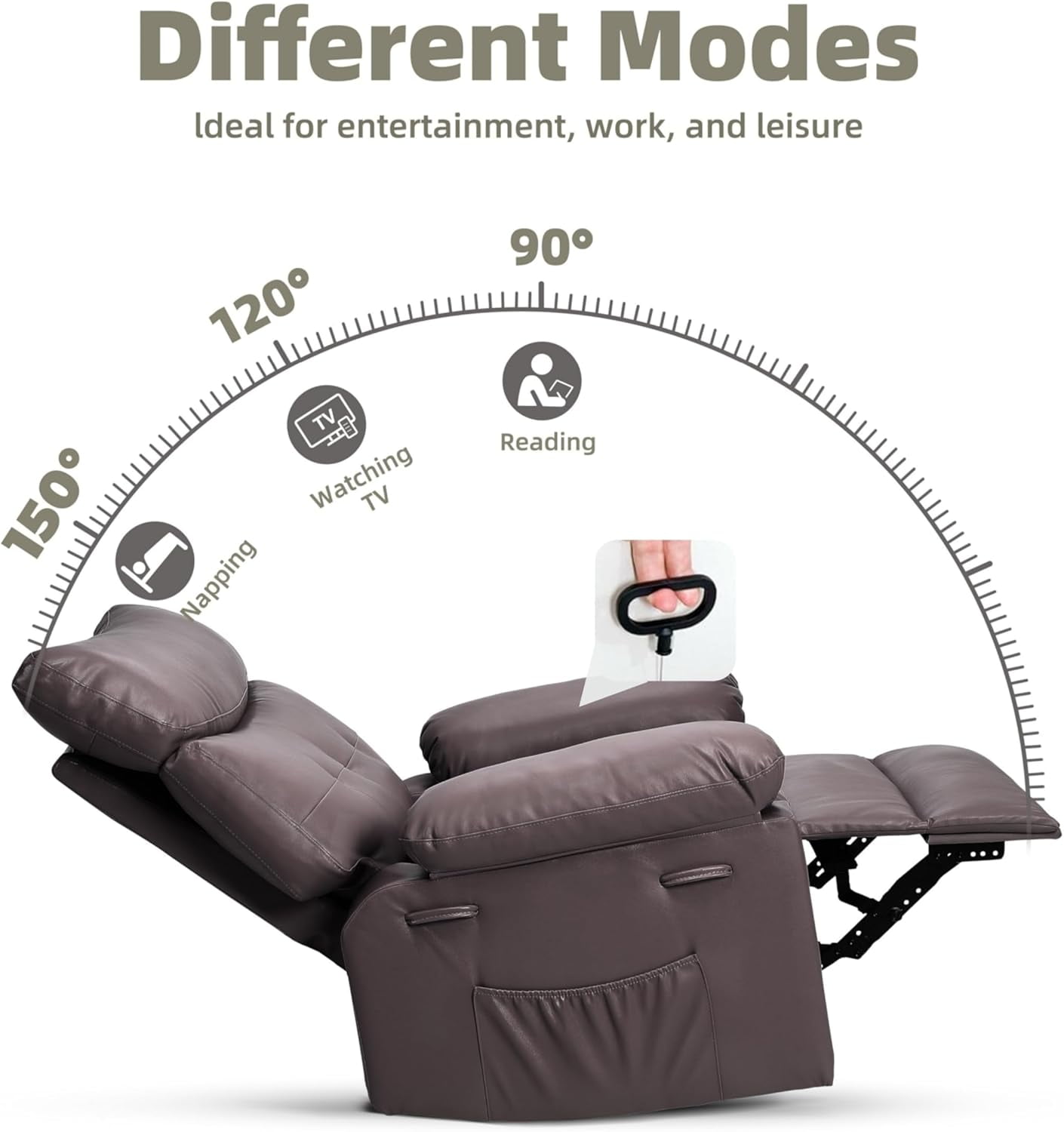Oversized Recliner Chair - Faux PU Leather Large Manual Recliner for Adults, Exceptional Comfort Lazy Chair with 1.5X Sponge Filling and Easy Recline Mechanism for Relaxation