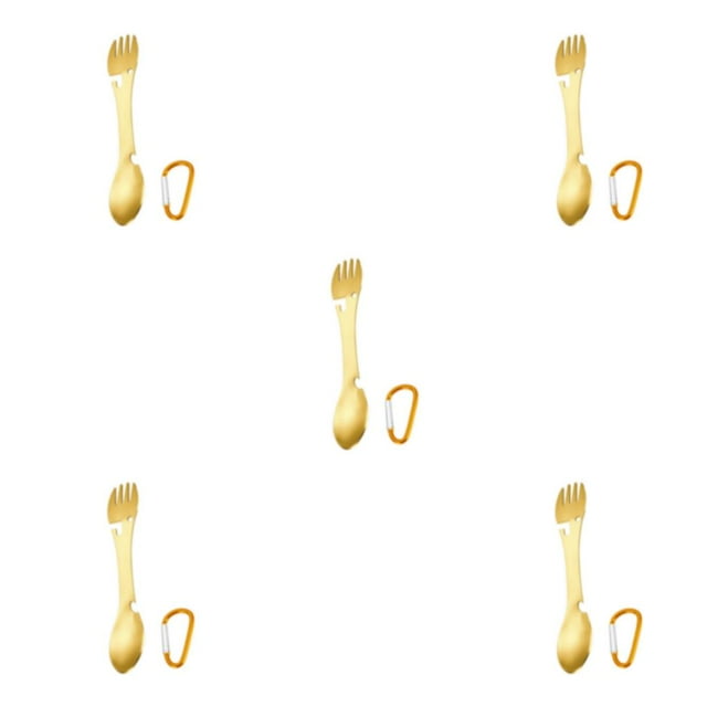 mmirethe Stainless Steel Multifunctional Spork Spoon Fruit Tableware Kitchen Gadgets Camping Picnic Gold 5Set
