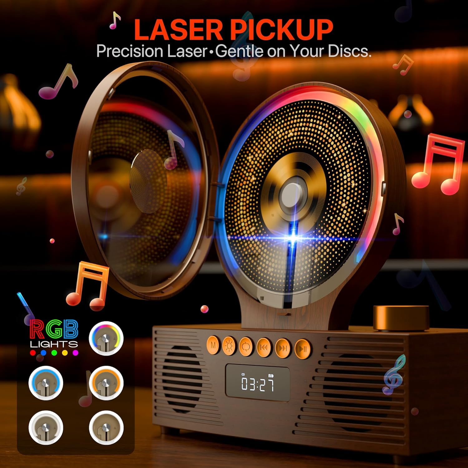 Retro Portable CD Player for Home Decor, CD Player with Speakers, Bluetooth/Battery/Remote, Desktop Vintage CD Players for Kids to Seniors, Combo with Radio/USB Driver/Stereo Sound/AUX/Timer