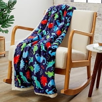 Elegant Comfort Reversible, Printed Sherpa Throw Blanket, All-Season Blanket- Soft, Cozy and Plush- Decorative Throw, Perfect for Lounging, 50 x 60 inches, Navy Dino Sherpa Throw Blanket