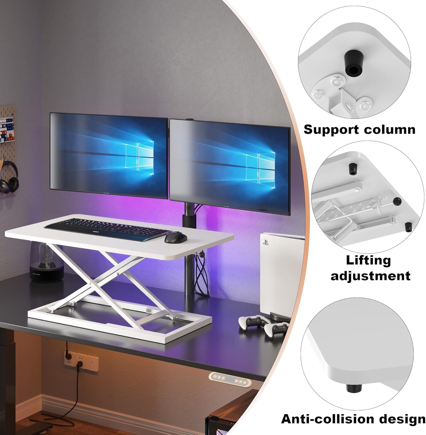 White Small Single 24 inch Scissors Lift Keyboard and Mouse Riser ,Height Adjustable Standing Desk Converter,for Ergonomic Sit Stand Workstations (24 inch WH)