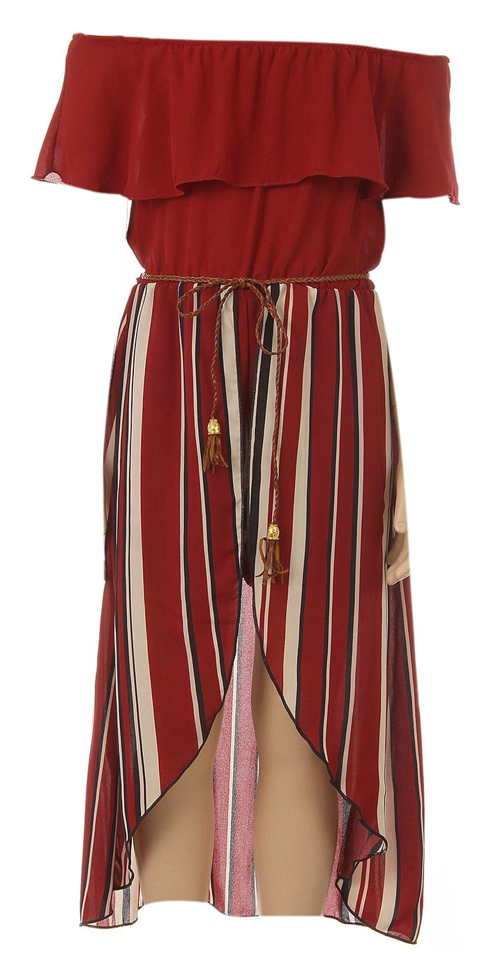 Little Girls 2 Ways Ruffle Hi Lo Maxi Skirt Romper Belt Jumpsuit Romper USA Burgundy 4 (2J1K42S