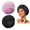 thumbnail image 1 of Gorro de ducha reutilizable Edoneery Waterproof para mujer, negro y morado, 1 of 6