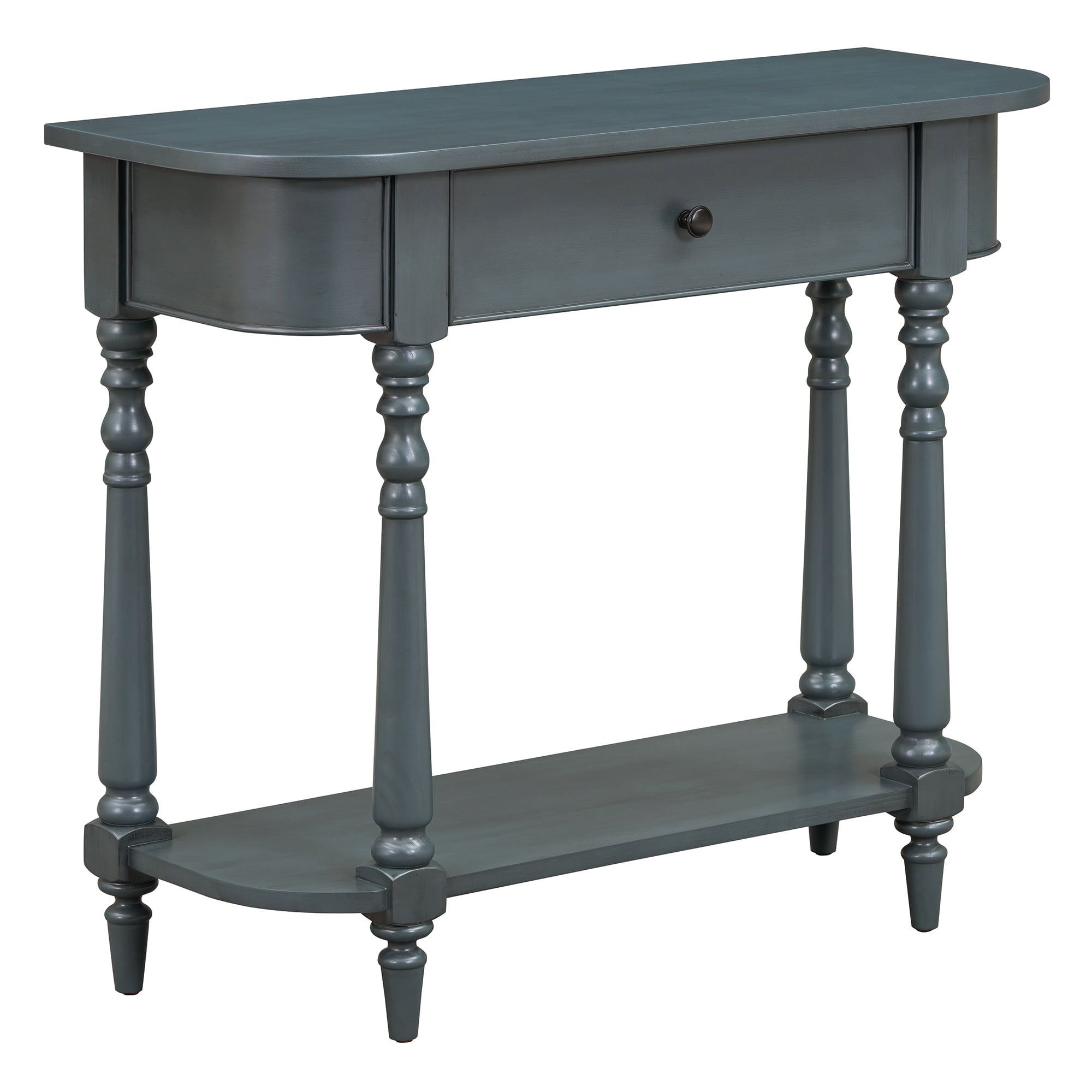 EUROCO 36" Retro Console Table with Drawer,Solid Wood Entryway Table Sofa Table with Open Storage Shelf and Corner-Curved Design for Entryway, Hallway and Living Room,Navy