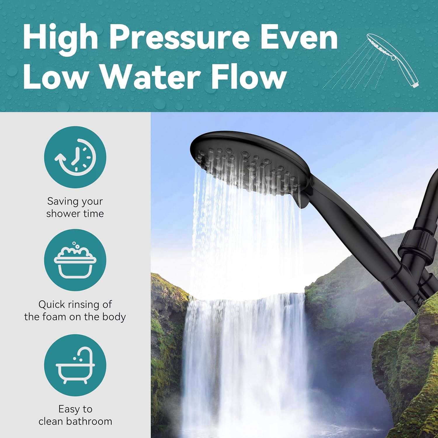 High Pressure Shower Head with Handheld, 6 Spray Settings Handheld Showerhead, 4.3" High Flow Rain Showerhead Set with 59" Stainless Steel Hose and Adjustable Bracket for Bathroom, Gym, Hotel