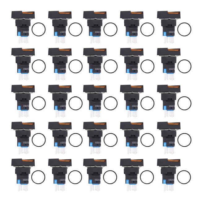 25Pcs Push Button Switch Self Locking Momentary 16mm Square with Light Set Kit 24VYellow