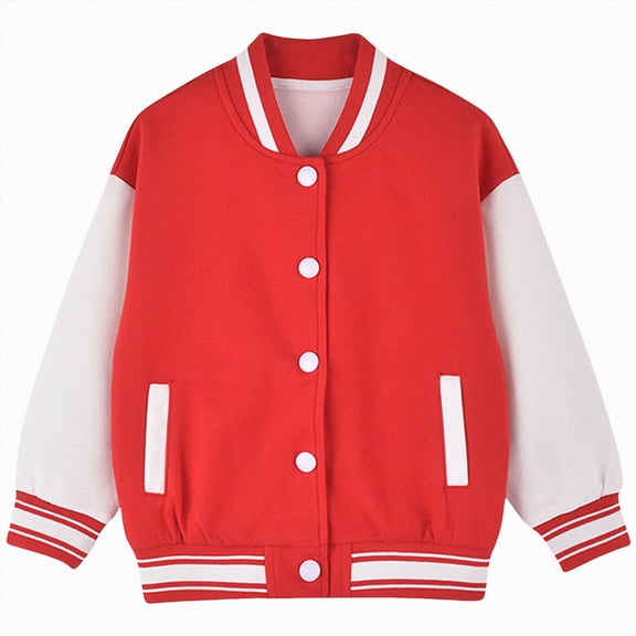 Xyant Kids Varsity Jacket Girls Boys Baseball Jacket Bomber Coat School Uniform with Pocket (Red,11-12 Years)