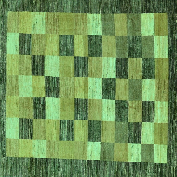 Ahgly Company Machine Washable Indoor Square Checkered Turquoise Blue Modern Area Rugs, 6' Square
