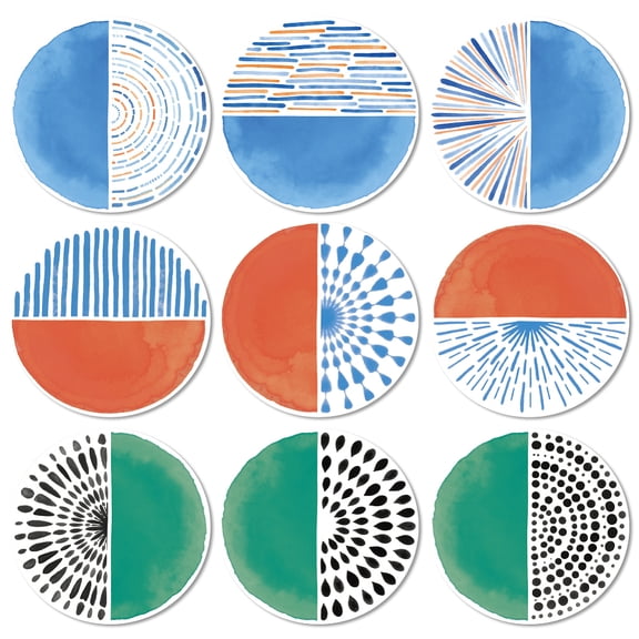 Coasters Set of 9 Color Block Graffiti Pattern Colorful Wooden Coasters Bulk Round Housewarming Gift