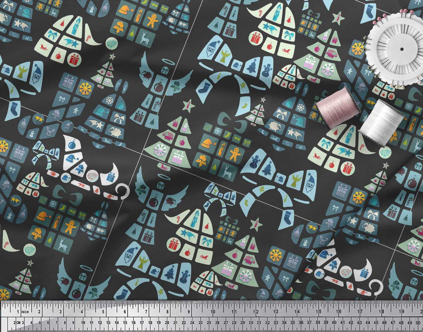 Soimoi Japan Crepe Satin Fabric Christmas Theme Party Print Sewing Fabric Yard 42 Inch Wide