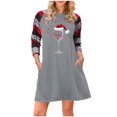 thumbnail image 2 of WXLWZYWL Women's Plus Size Christmas Dresses Cute Wine Glasses Graphic Color Contrast Long Sleeve Crewneck Tunics Shift Dress, 2 of 4
