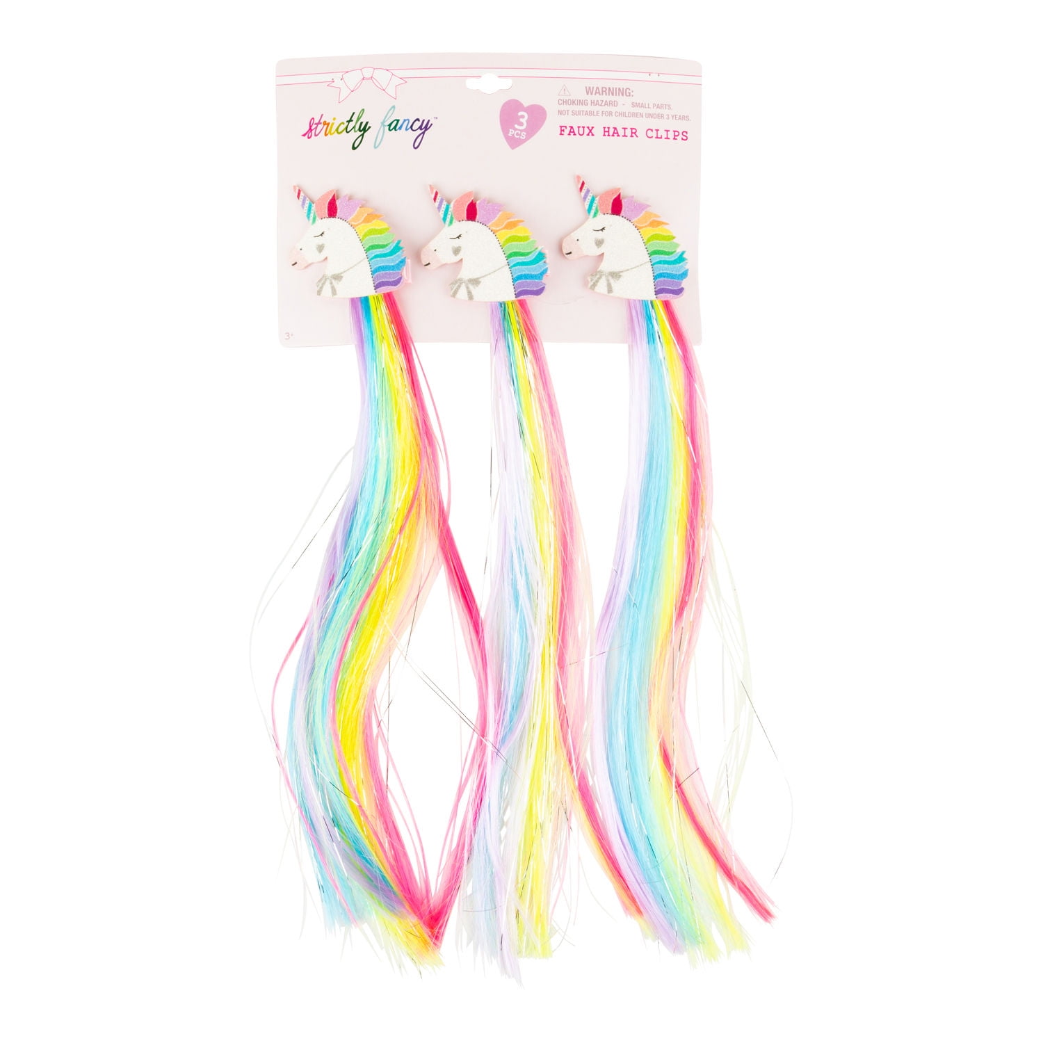 Strictly Fancy 3 Pack Faux Hair Clips, Bright Multi Colors