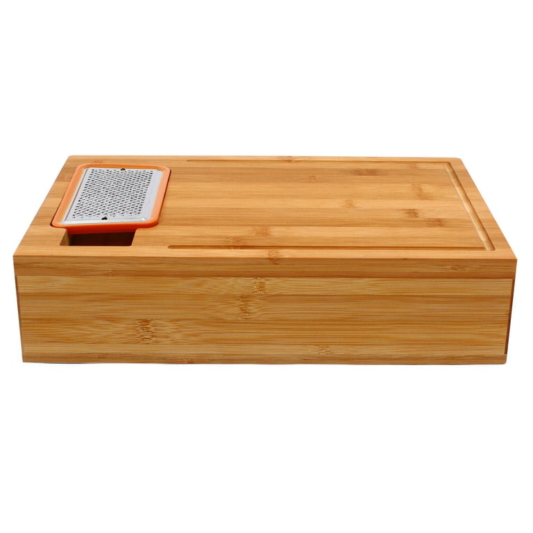Bamboo Cutting Chopping Board with Containers 4 Storage Drawer and Grater  Tool 