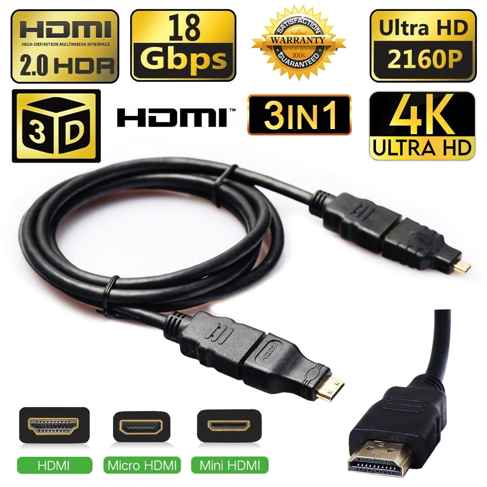 3 in 1 HD High Speed HDMI to HDMI Cable+Micro HDMI Adaptor Mini HDMI adapter UE 
