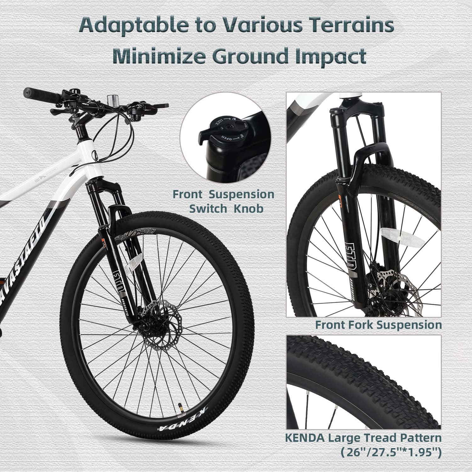 AVASTA 26-inch Mountain Bike for Man Male and Woman Female Adult with Lightweight Aluminum Alloy Frame and Dual Disc Brakes,Front Suspension,21-Speed Gear Shifters,Hidden Brake Cables,Color White