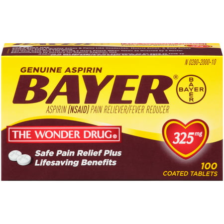Genuine Bayer Aspirin Pain Reliever / Fever Reducer 325mg Coated Tablets, 100