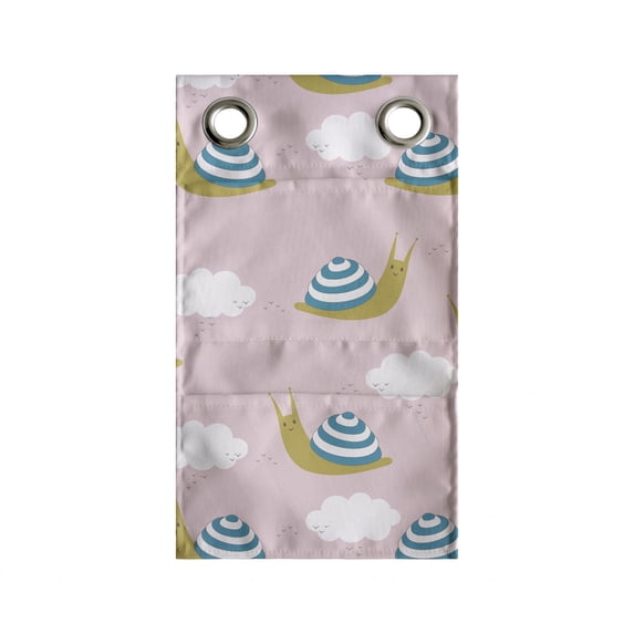 Snail Hanging Pocket Organizer, Cartoon Concept of Happy Animal Characters Clouds in the Sky Art, Printed Polyester Storage Bag with Pockets, 9" x 16", Rose Sea Blue and Fawn