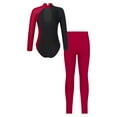 thumbnail image 2 of MSemis Kids Girls 2 Pieces Dance Gymnastics Leotard Unitard with Full Length Leggings Burgundy 6, 2 of 5
