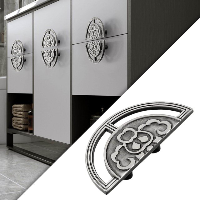 Poignée de Tiroir d'Armoire Demi-Lune avec Matériel de Cuisine 9.8x4.9cm Gris