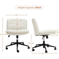 thumbnail image 2 of Homhougo-Armless Office Desk Chair, Cross Legged Office Chair with Wheels, Modern Mid-Back Wide Seat, 360° Swivel Vanity Chair, PU Padded, Ivory, 2 of 7