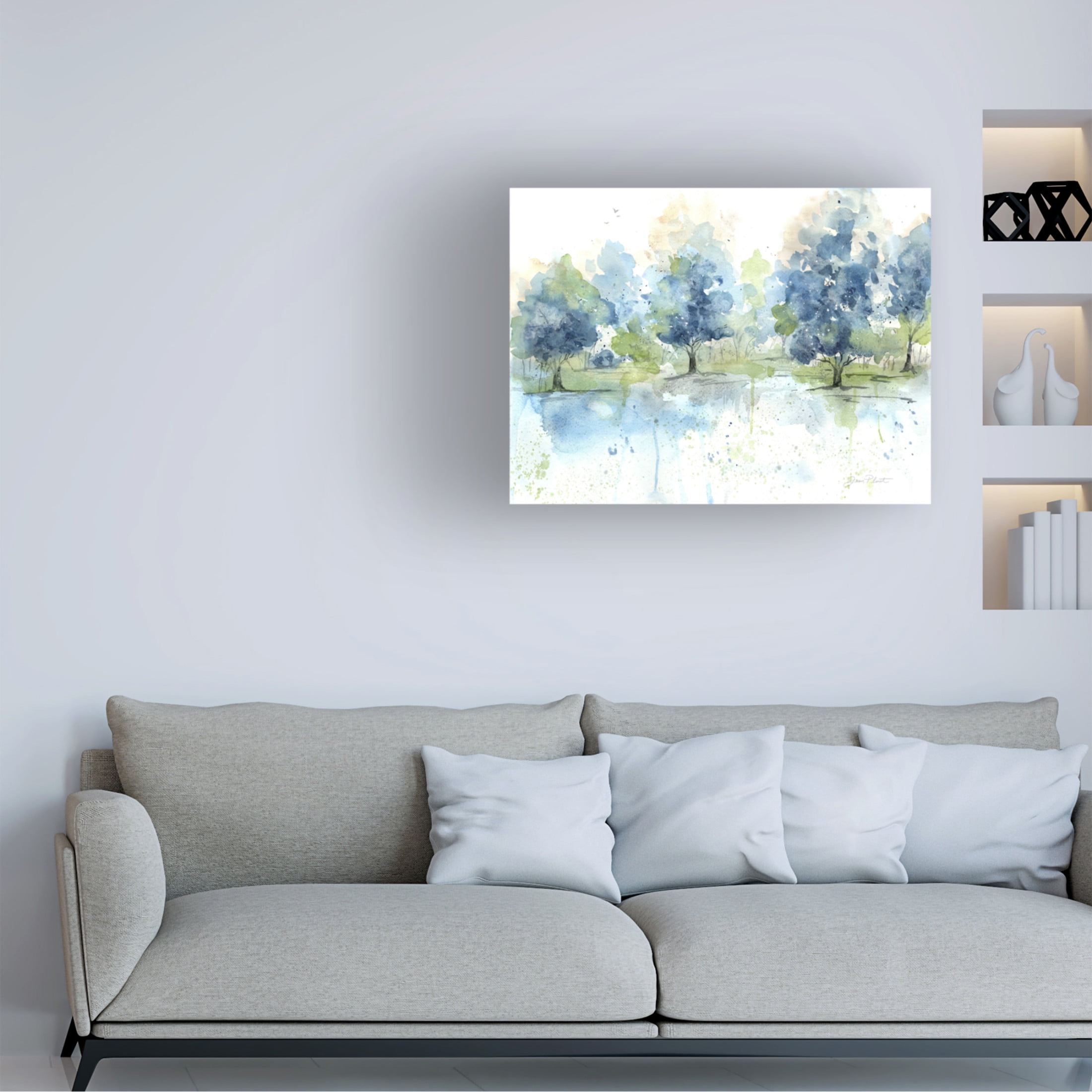 Canvas Wall Art - Jean Plout 'Washy Blue Landscape B' Wall Art for Living Room, Bedroom, or Office Décor by Trademark Fine Art - 19 x 14 Inches