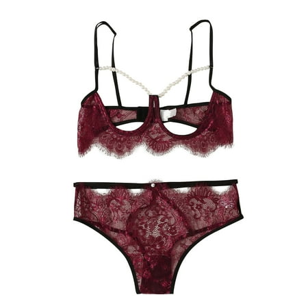 

Lingerie Women Christmas New Sexy Fashion Lace Lingerie Underwear Sleepwear Pajamas Thong G-String Bra Extra Large Lingerie Lace Hem Lingerie Set