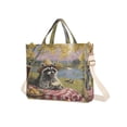 thumbnail image 2 of Corduroy Composite Fabric Tote Bag Magnetic Snap Large Capacity Crossbody Bag Beige Shoulder Strap Picnic Cute Raccoon, 2 of 8