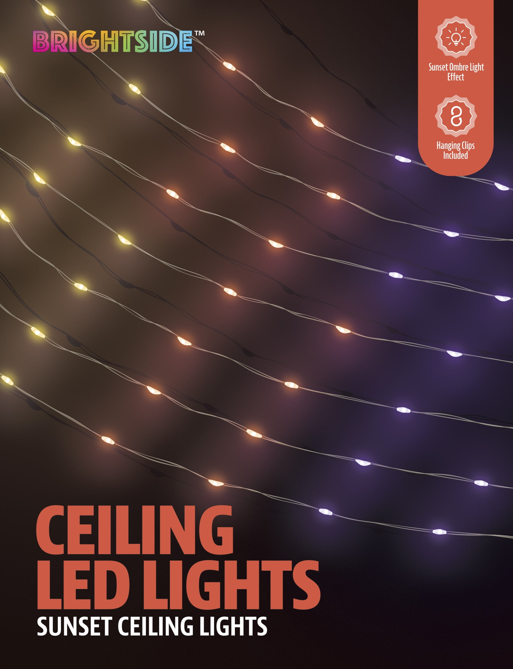 BrightSide Sunset Ombre LED Ceiling Lights, AA Battery-Powered, Indoor Use, 3.5ft W x 6ft H